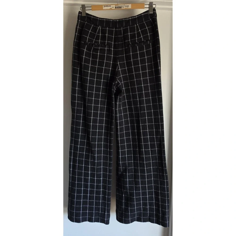 Free People Pants Size 26 Boho Checkered Black White Cotton Straight Trousers